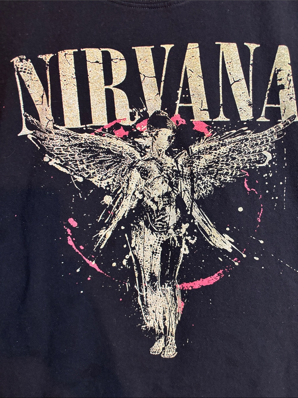 NIRVANA Black Graphic Tee with Cream and Pink Print - Picture 2 of 5